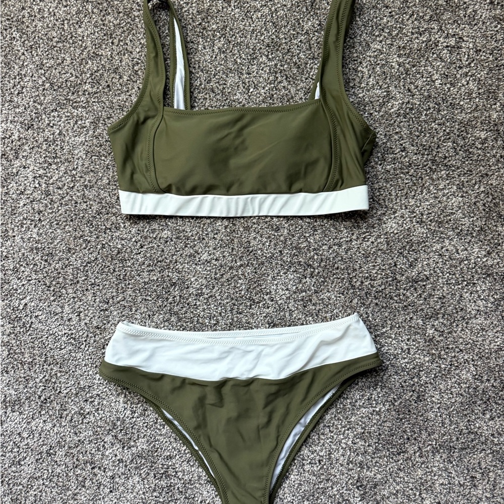SHEIN Olive and White Bikini Set